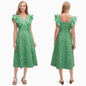 NEW kate spade Tea‎ garden toss cotton midi dress, Green floral